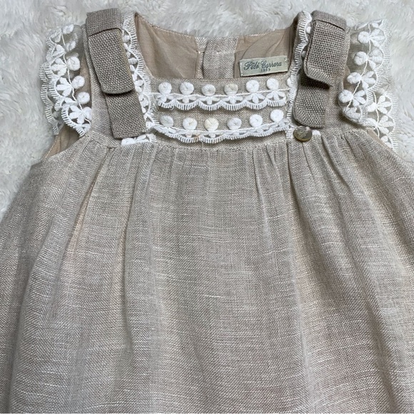 Pili Carrera Baby's Beige White Linen Dress Size 12 Months - Picture 2 of 14